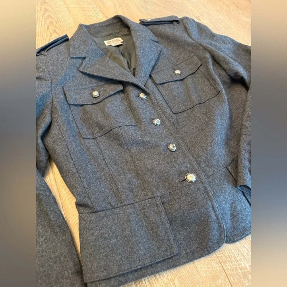 Michael Kors Womens Gray Wool Blend Military Cropped Blazer 10 - Picture 2 of 9